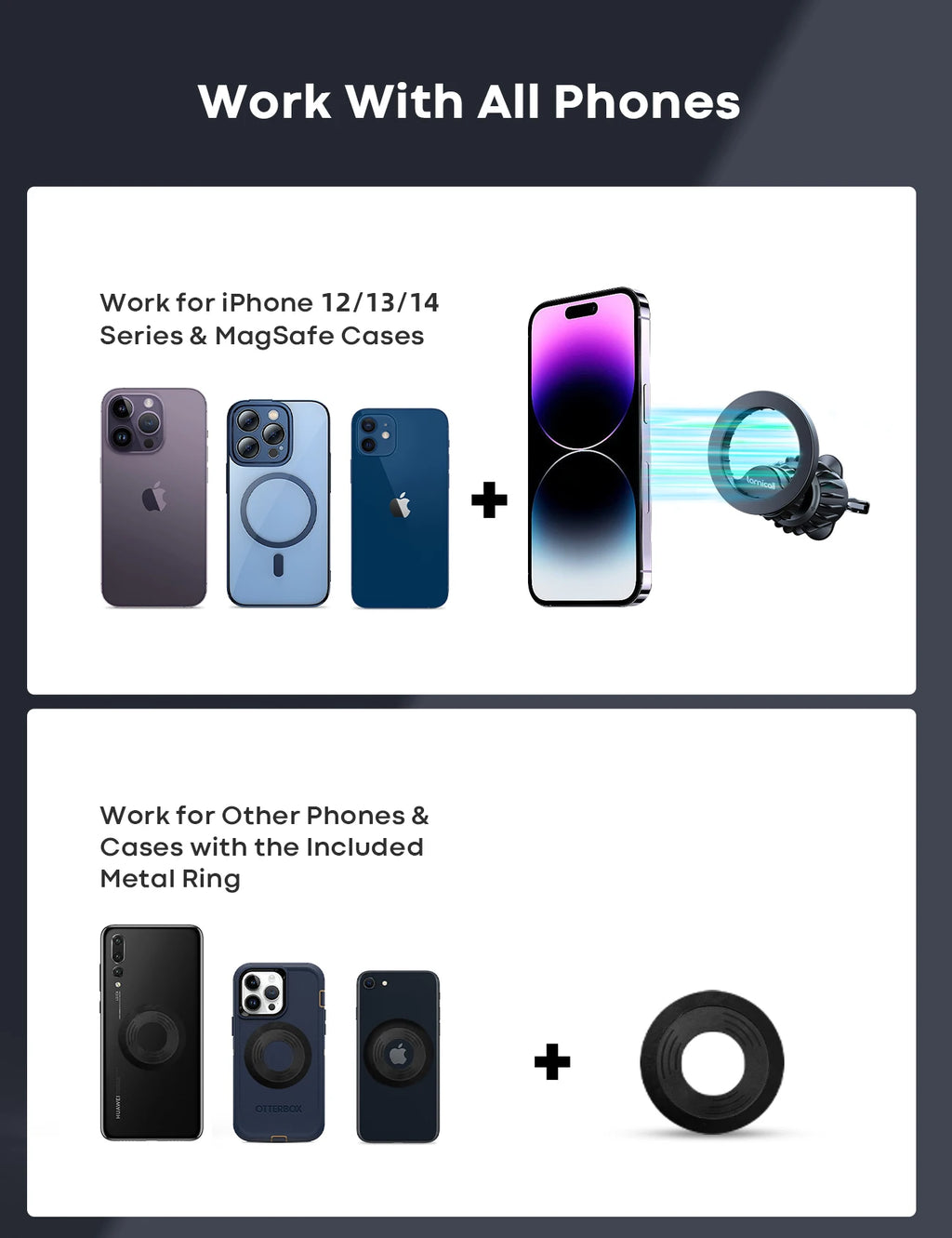 Lamicall STCV03 Magnetic Car Phone Holder Air Vent Mount 360 Rotation Hands Free Mobile Stand Cell Phone Support Bracket Clip
