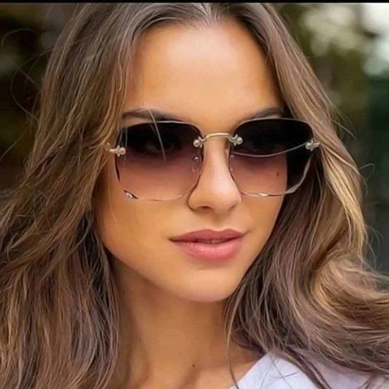 3PCS Square Rimless Sunglasses Women Luxury Brand Designer Summer