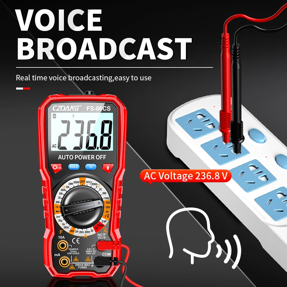 Voltmeter Amp Current Meter Ohmmeter Capacitance Meter 2000 Counts Digital Multimeter Multi Tester with Voice Broadcast