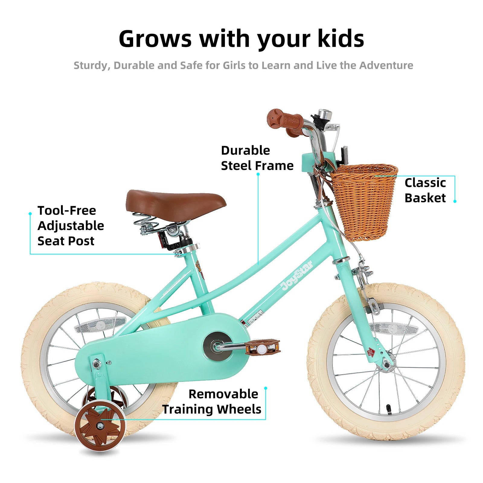 JOYKIE JOYSTAR 12/14/16/18/20 Inch Kids Bike for 3-12years Girls, with Training Wheels & Basket