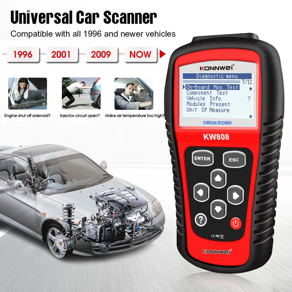 Professional Factory KONNWEI KW808 Universal Car OBD Scanner ECU EOBD Diagnostic Machine with CE FCC ROHS