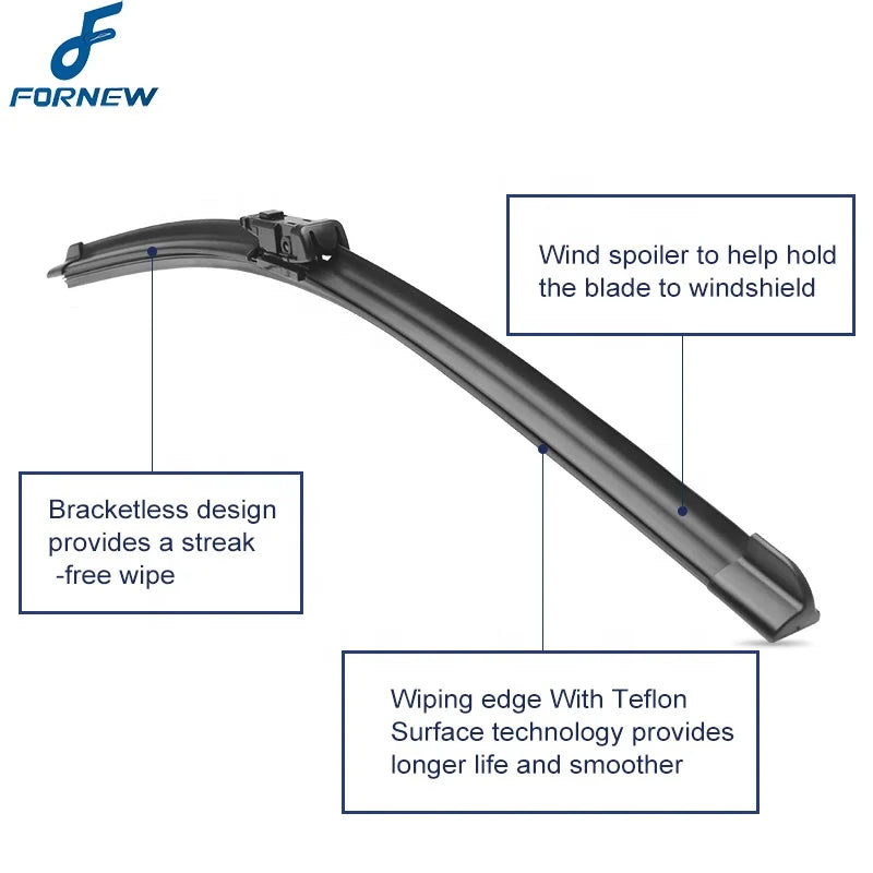 Fornew Plastic Front Wiper Blades for Audi Q5 2008-2016 Push Button for Arm Model Year Fit