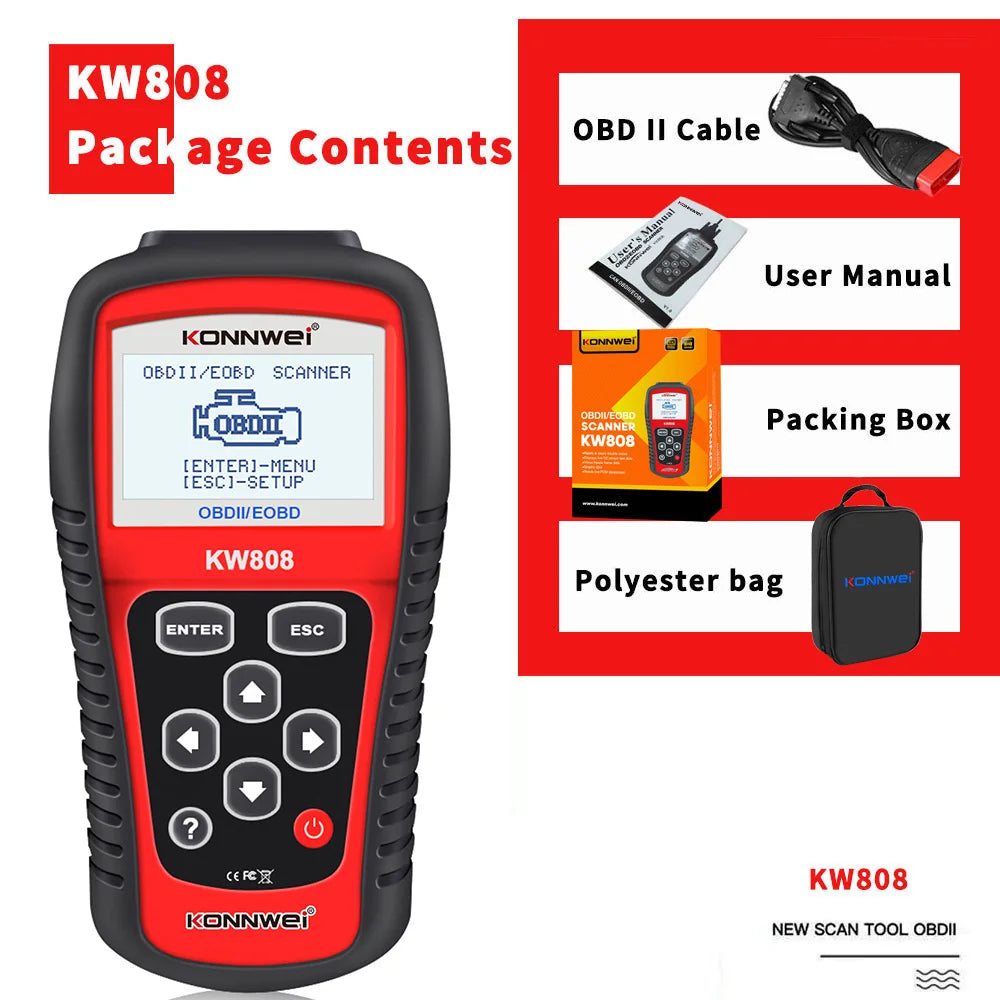 Professional Factory KONNWEI KW808 Universal Car OBD Scanner ECU EOBD Diagnostic Machine with CE FCC ROHS