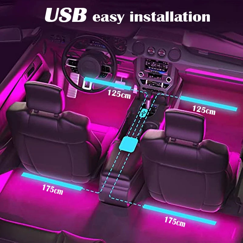 LED Car Music Light Strip 48LEDs USB Smart Bluetooth