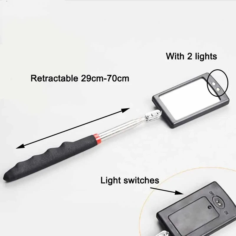 Car 360° Inspection Mirror LED Light Telescoping Mirrors Extend Mechanic