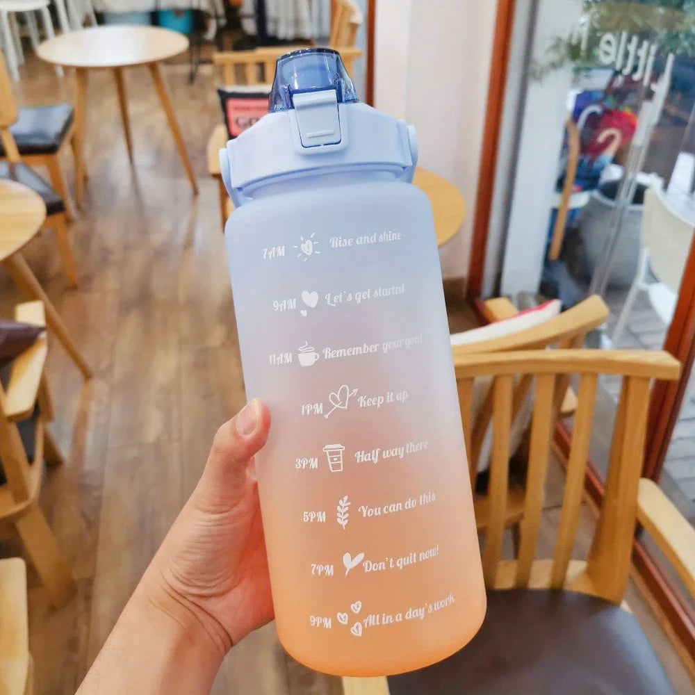 Water Bottle 2 Liter Stay Hydrated Motivated Leakproof Plastic Sport