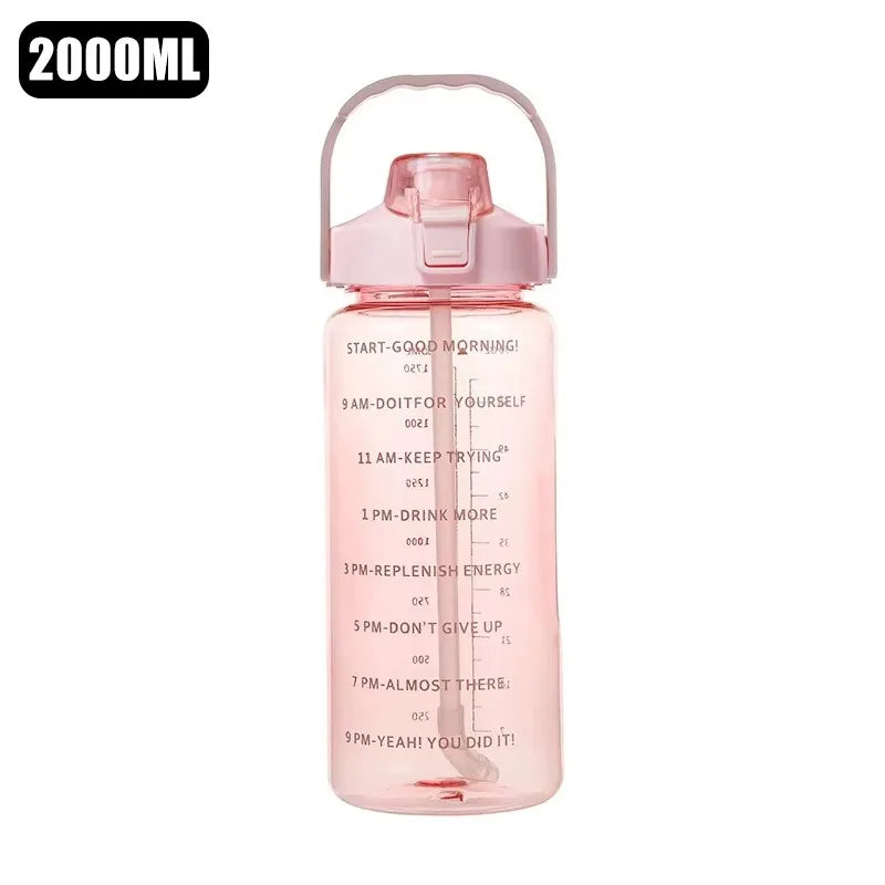 Water Bottle 2 Liter Stay Hydrated Motivated Leakproof Plastic Sport