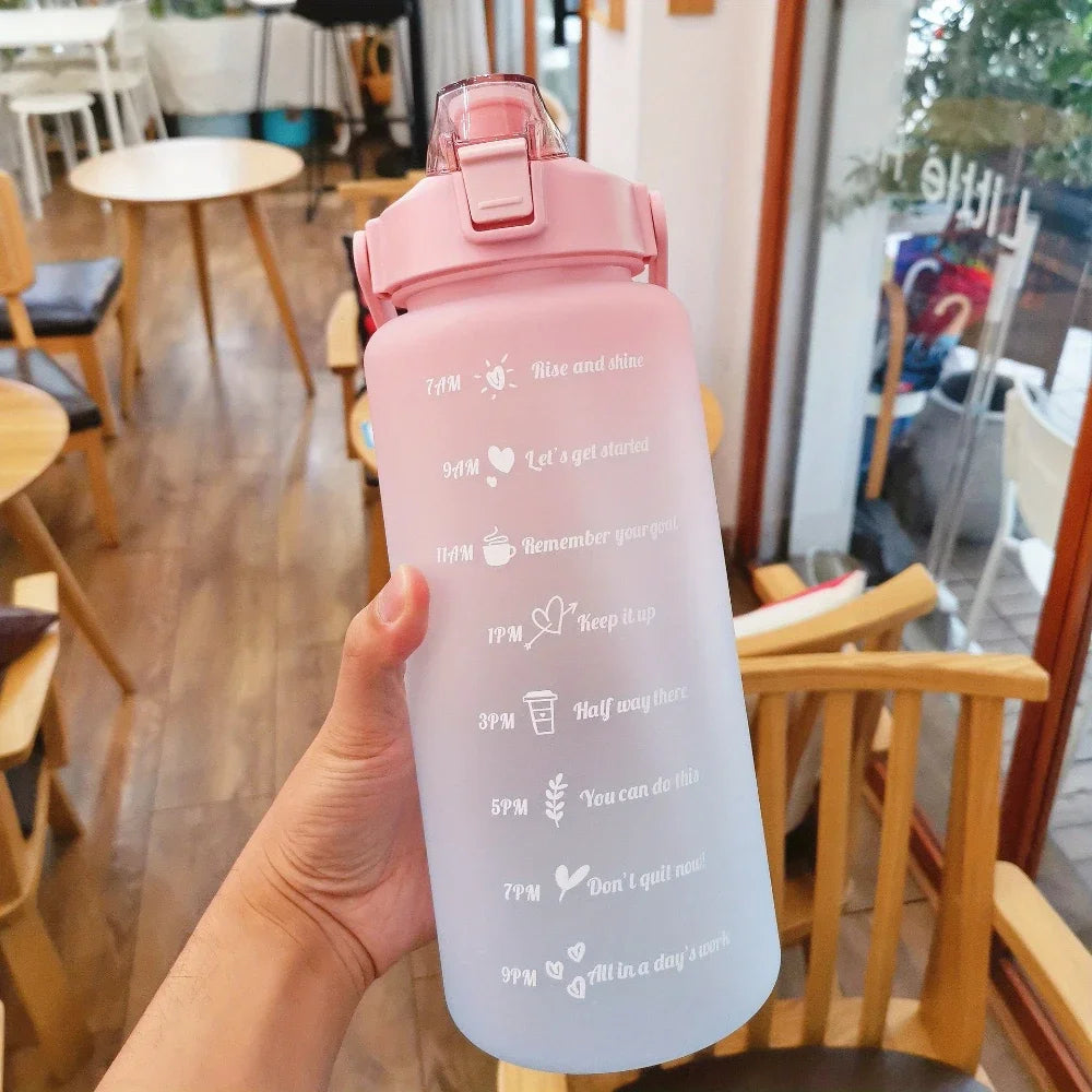 Water Bottle 2 Liter Stay Hydrated Motivated Leakproof Plastic Sport