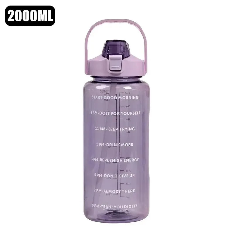 Water Bottle 2 Liter Stay Hydrated Motivated Leakproof Plastic Sport