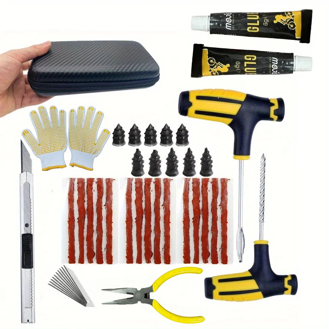 Emergency Tire Repair Kit - Heavy-Duty Glue & Rubber