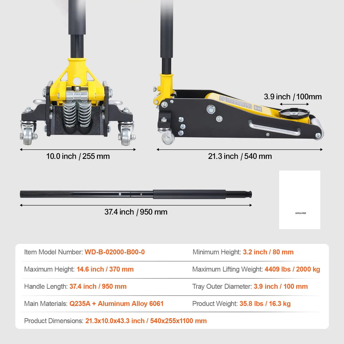2 Ton (4400 Lbs) Heavy Duty Aluminum Racing Floor Jack Low Profile Hydraulic Car Jack with Dual Piston 3T Loading Capacity