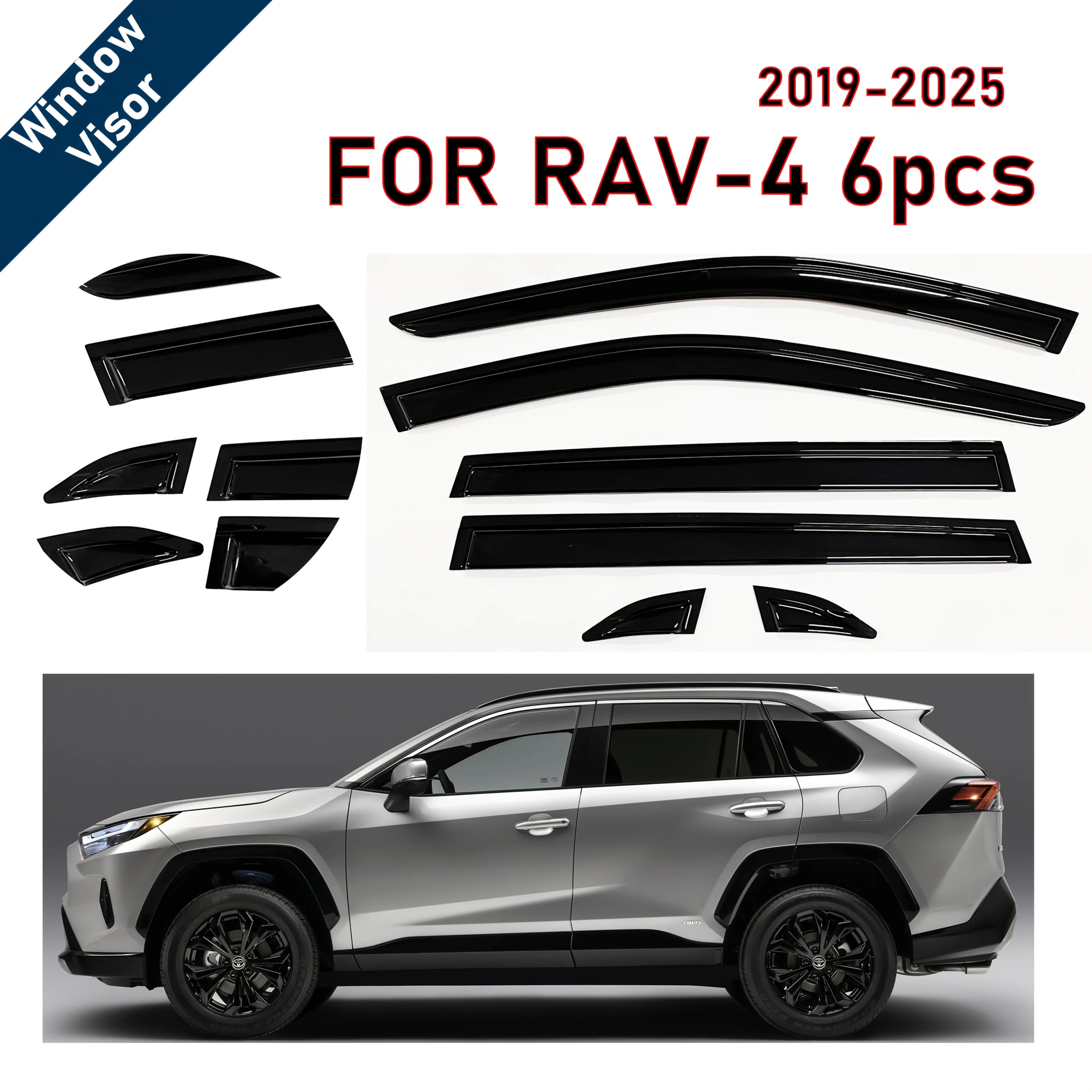 6 Pcs of the Latest Model Car Window Sunshade for RAV4 2020-2024, Window Visor Rain