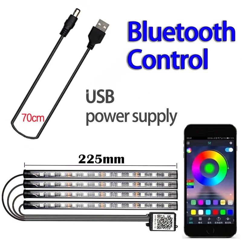 LED Car Music Light Strip 48LEDs USB Smart Bluetooth