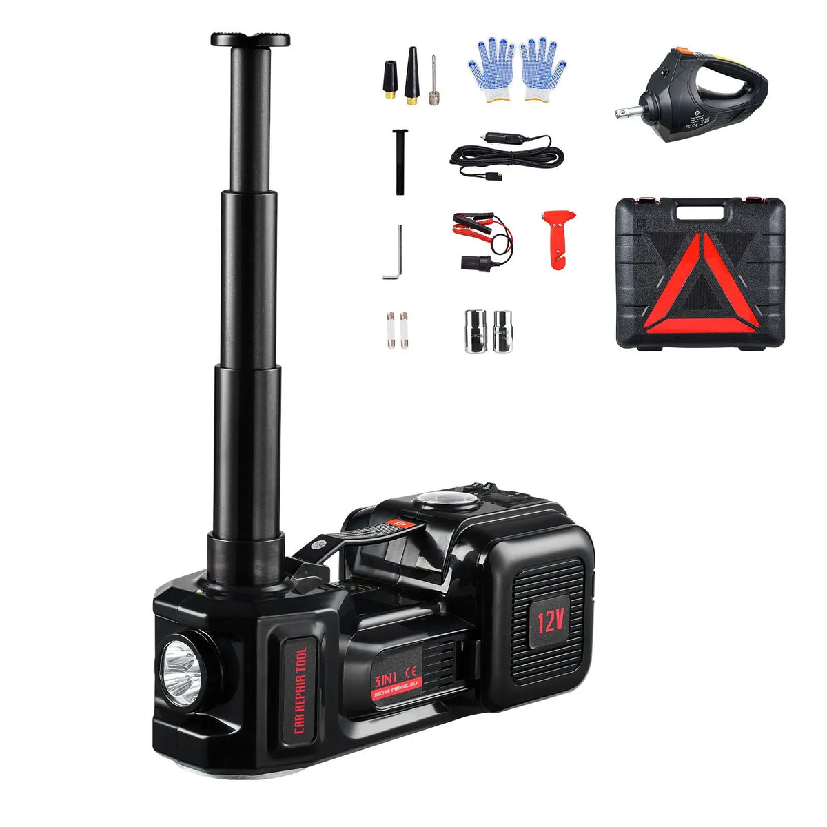 5 Tons/11000 Lbs Electric Car Jack with Built-In Inflator 12V Tire Change Replacement Steel Scissor Jack 100% Air-Powered