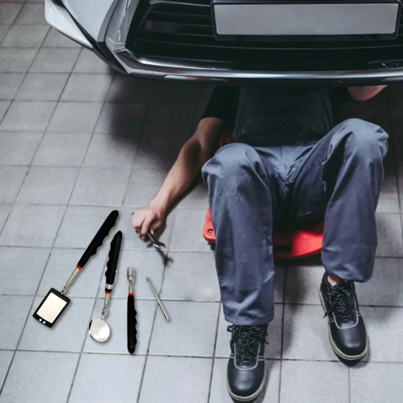 Car 360° Inspection Mirror LED Light Telescoping Mirrors Extend Mechanic