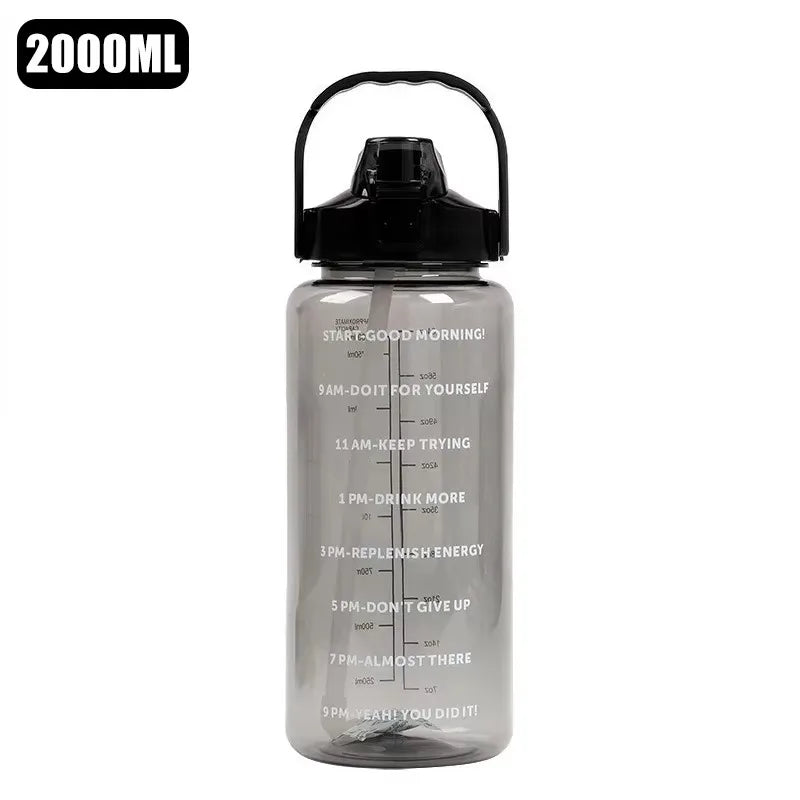 Water Bottle 2 Liter Stay Hydrated Motivated Leakproof Plastic Sport