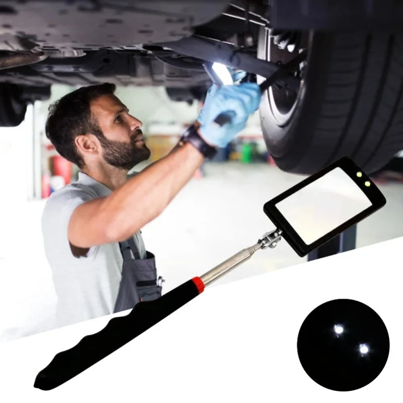 Car 360° Inspection Mirror LED Light Telescoping Mirrors Extend Mechanic