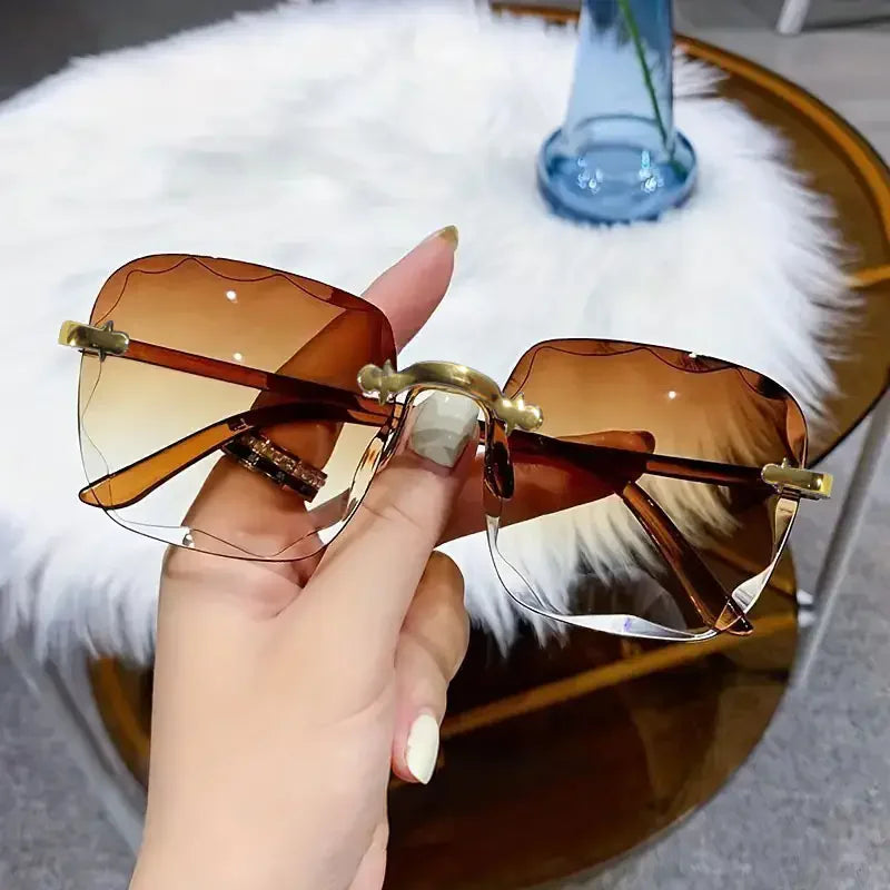 3PCS Square Rimless Sunglasses Women Luxury Brand Designer Summer