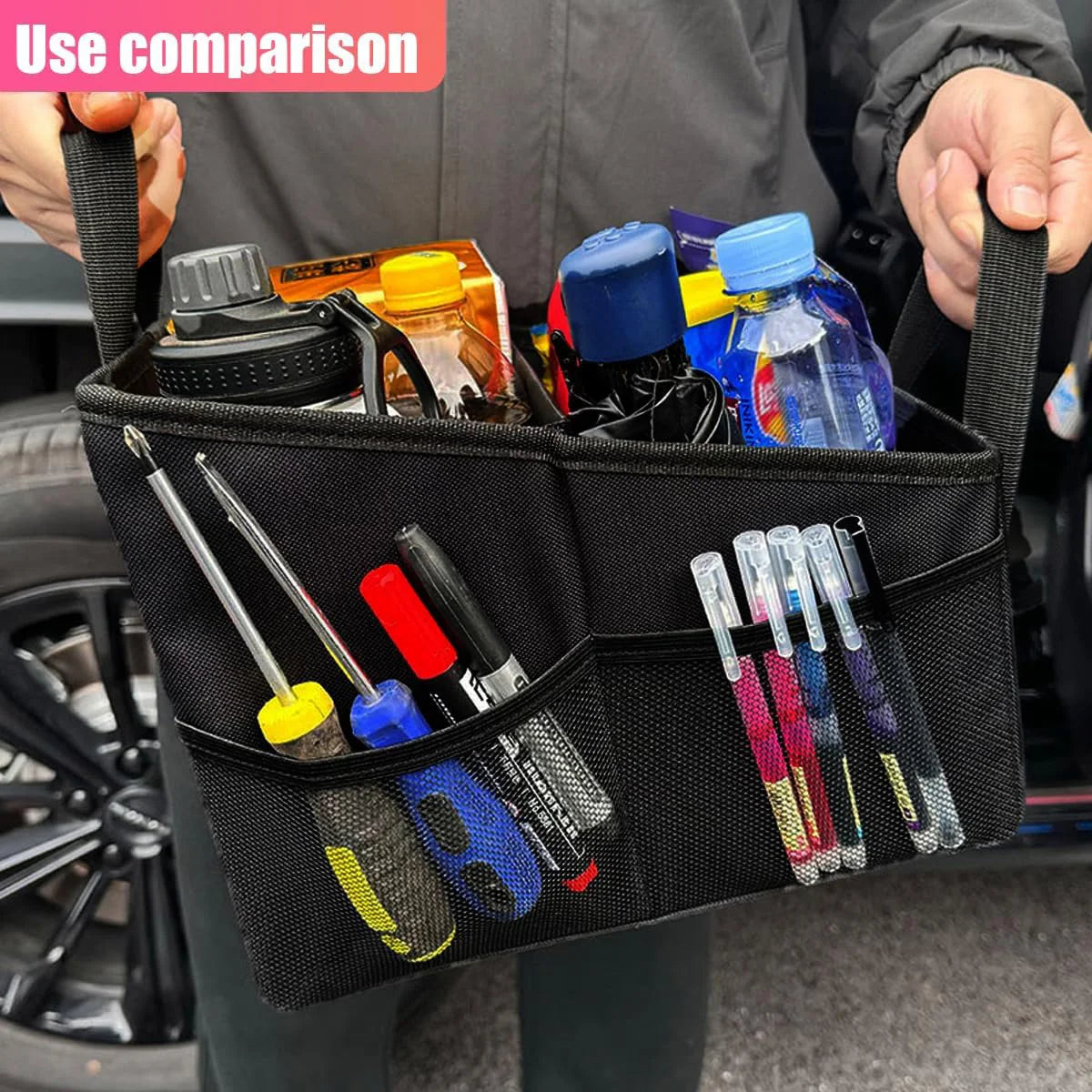 Car Seat Organizer - Passenger Seat Organizer, Collapsible Small Car Seat Storage Organizer for Console Front/Back