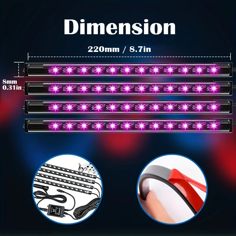 LED Car Music Light Strip 48LEDs USB Smart Bluetooth