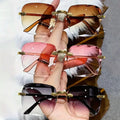 3PCS Square Rimless Sunglasses Women Luxury Brand Designer Summer