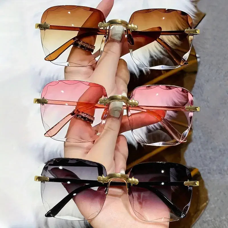 3PCS Square Rimless Sunglasses Women Luxury Brand Designer Summer
