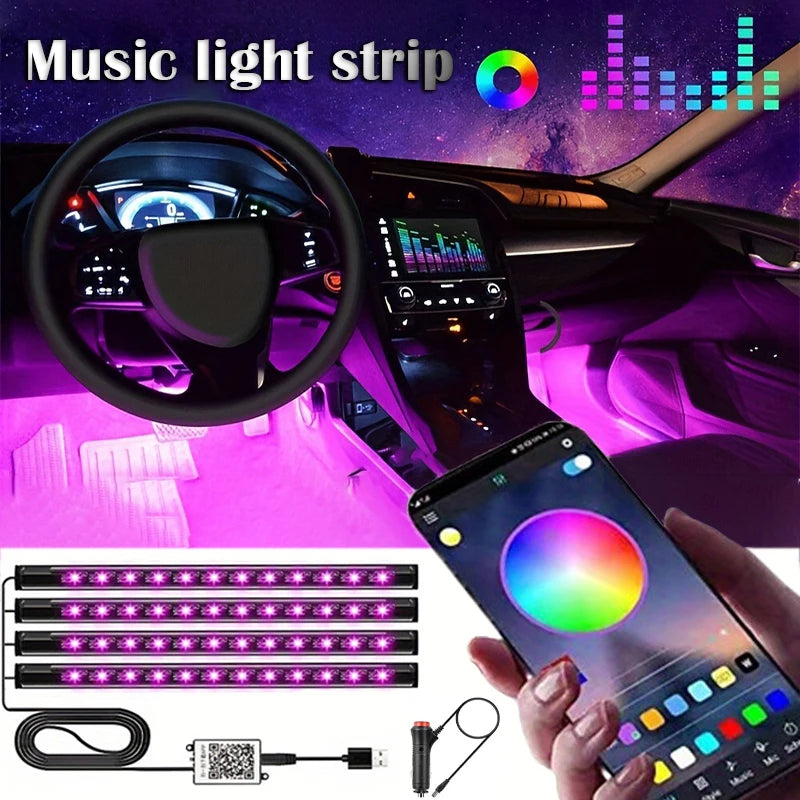LED Car Music Light Strip 48LEDs USB Smart Bluetooth